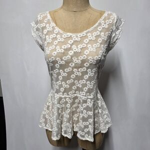 American Eagle Outfitters White Ivory Floral Lace Top